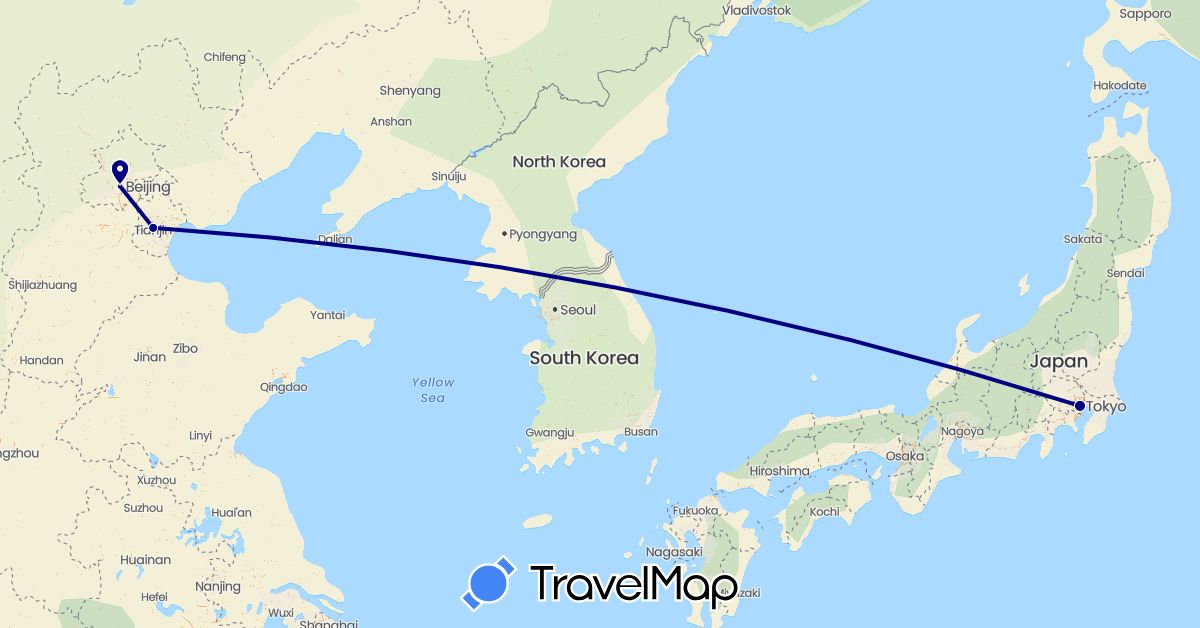 TravelMap itinerary: driving in China, Japan (Asia)
